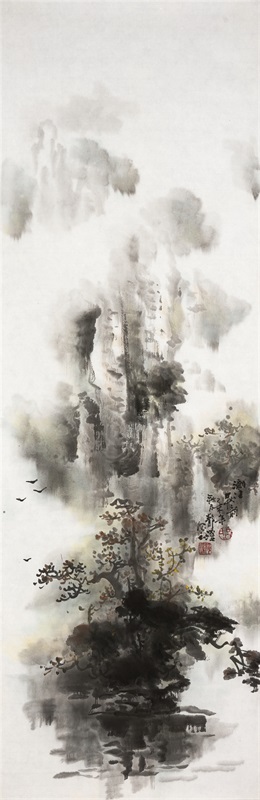 吕静溪《漓江秋韵》107×35cm 纸本水墨 2015