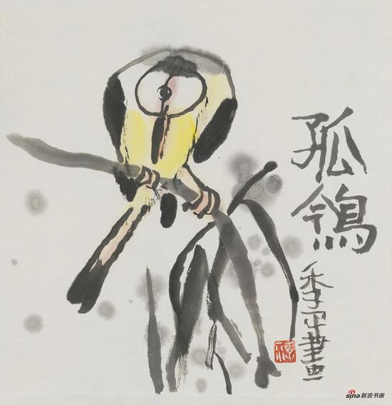 水墨花鸟写生 孤鸰 纸本水墨 35x34cm 2016年