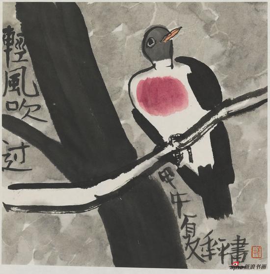 水墨花鸟写生 轻风吹过 纸本水墨 35x34cm 2014年
