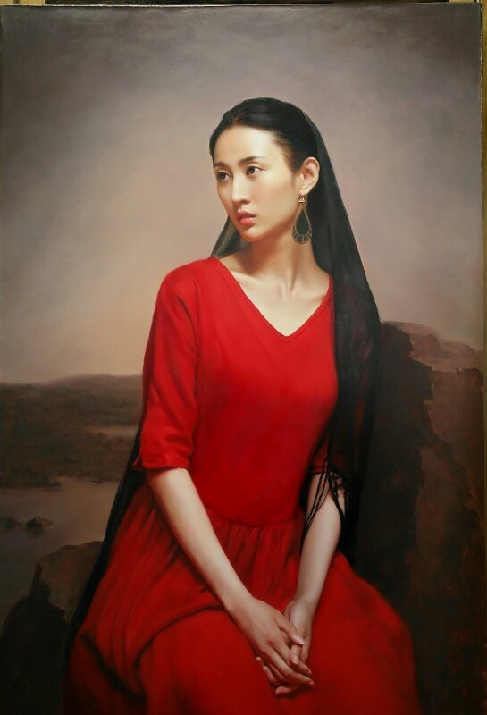 王能俊 《红衣少女》90x60cm 2017年 布面油画