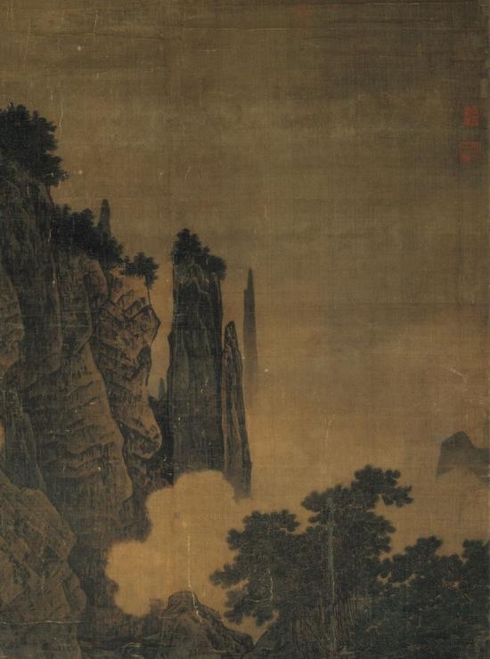 图4:《万壑松风图》局部 – 斧劈皴