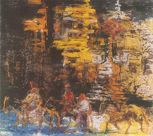 　　金色寺庙[83×89cm]（1999年6月获全省一等奖、1999年9月入选第九届全国

美术展览，获甘肃敦煌文艺奖