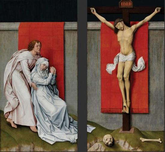 　　罗吉尔·凡·德尔·维登（Rogier van der Weyden）圣母和圣徒约翰哀悼基督（The Crucifixion， with the Virgin and Saint John the Evangelist Mourning）（大约1460年）