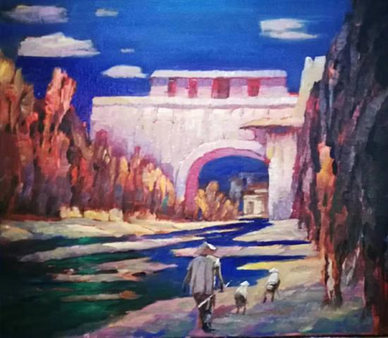 布面油画:古城新编(60×70)cm创作2017年10月