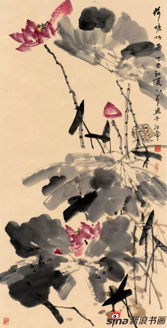 张小芹 荷塘听雨 137x70cm