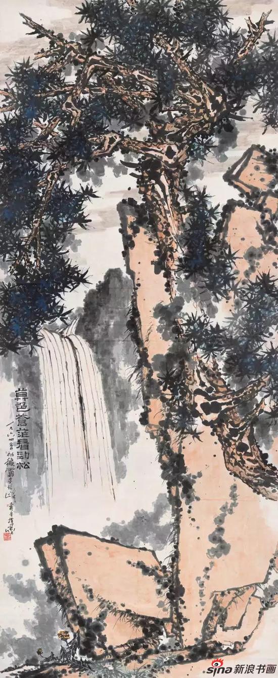 潘天寿 暮色劲松图 中国画（指墨） 143.1×345cm 1964年
