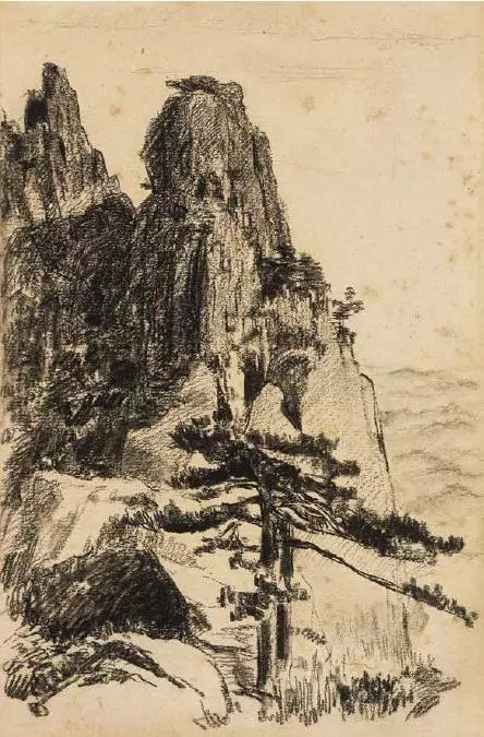 黄山风景之四 1957年8月 纸本素描 28.5×18.8cm