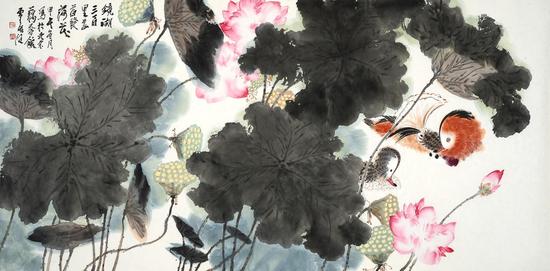 贾广健 镜湖三百里69cm×138cm 设色纸本