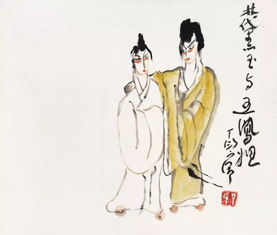 丁衍庸（1902—1978） 林黛玉与王凤姐 　　镜心 设色纸本