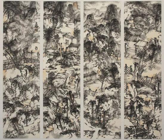 《林泉高致 》180×49cm×4 纸本水墨