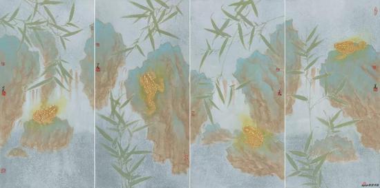 叶芃 步蟾宫 70×35cm×4