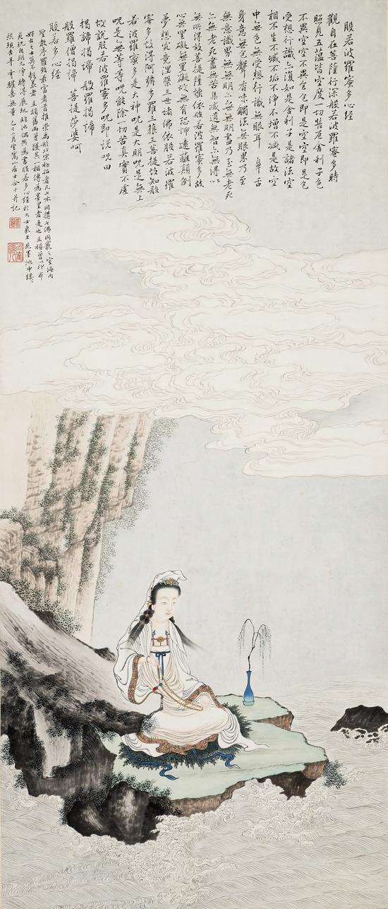 冯超然 观音大士 　　设色纸本 立轴 　　122×52cm 　　出版：《现代名家翰墨鉴藏丛书——冯超然》P77，2009年11月西泠印社出版社。