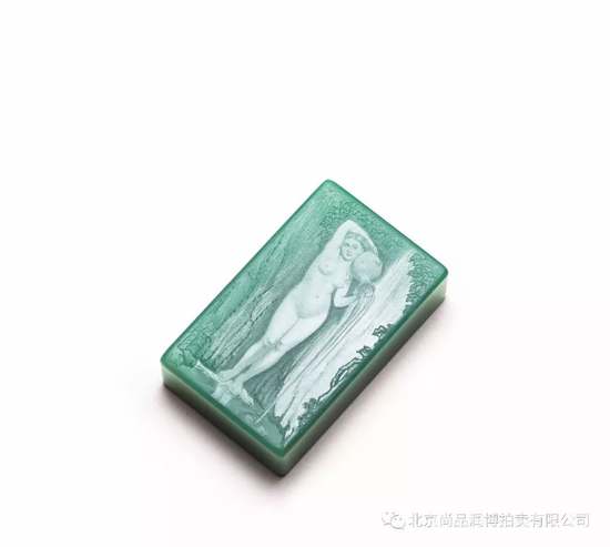 02935张建时 和田玉鸭蛋青安格尔名画—泉 　规格：4.6×2.8×1.2cm 　重量：47g 　RMB：20000-50000