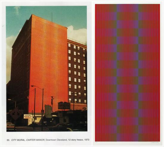 （Right） Carter Manor-City Murals Program， Cleveland-1973 photo Barbara Stancak （Left） Julian Stanczak_Carter Manor_33x16