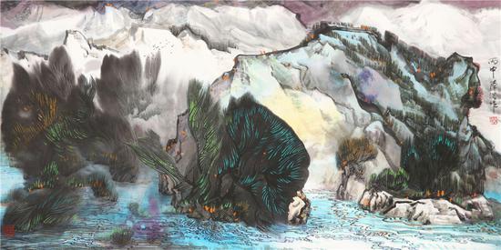 陆沉,家园系列(之六-《深山水好》)69×138cm 2016