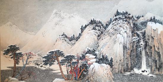 曲溪逢雪图 34x65cm 常潇作品