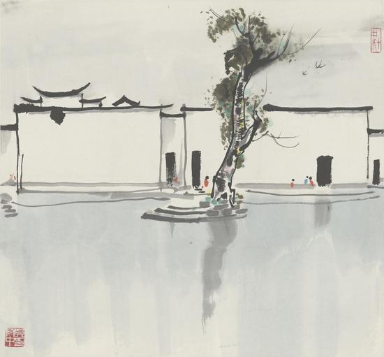 吴冠中 ，《小双燕》，47.5×44.5，纸本彩墨，1980年