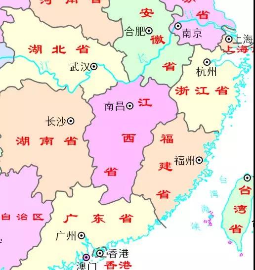 江西的区位及其邻省。底图来自国家测绘地理信息局