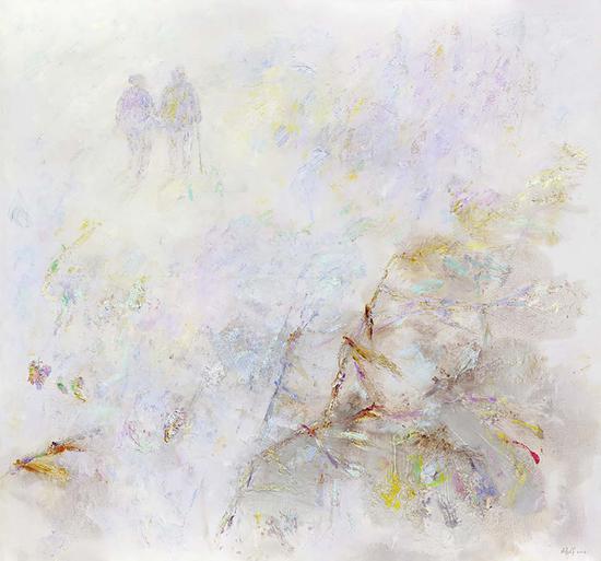 5《执手天涯》鸥洋 140cm×150cm 麻布、胶砂、油彩 2012年