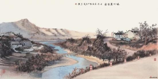 《延川农家乐》 68cm×137cm 方 骏 江苏省中国画学会艺委会委员