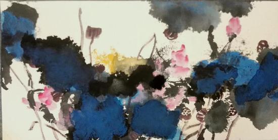 《故園花开》50x100cm 水墨 纸卡