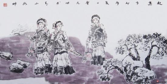 张会元作品《赶集》 68cmX136cm 2011年