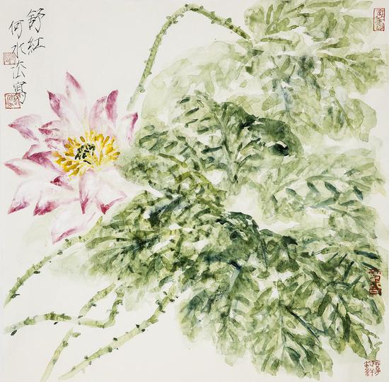 何水法 《舒红》 68x68cm