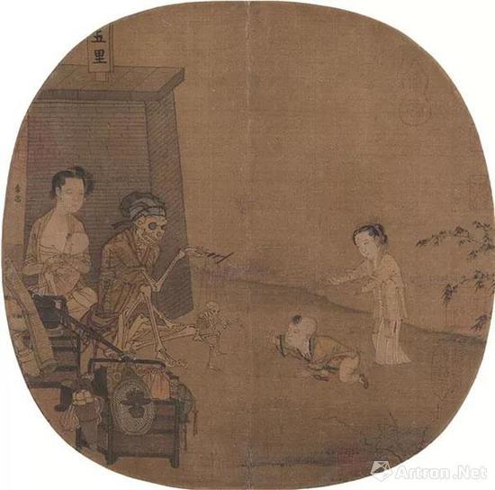 (宋)李嵩 骷髅幻戏图 绢本设色 纵27厘米 横26.3厘米 北京故宫博物院藏