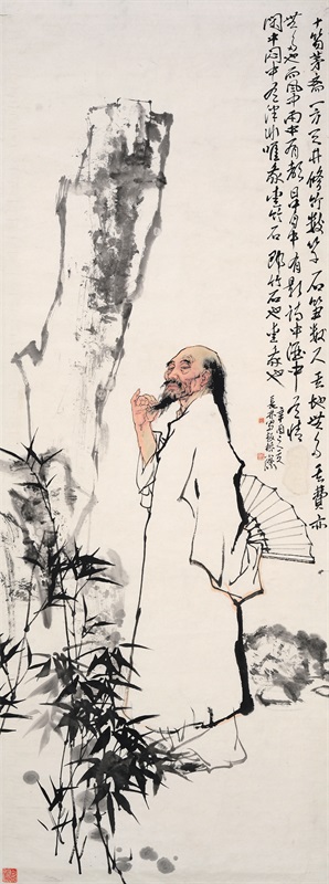 梁长林 板桥小像177cm×66cm 1981年