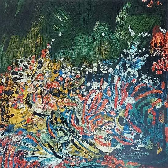 王发荣 花花世界 绝版木刻70X70CM 2016