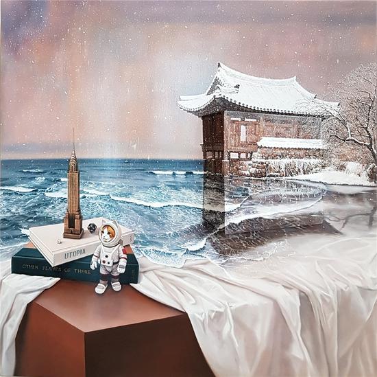 桌上风景 桦木板油画 90 x 90 x 13 cm 2015