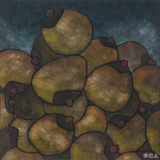 《早期作品 No.3》 版画 纸板、油画套色 43×43cm ~1990