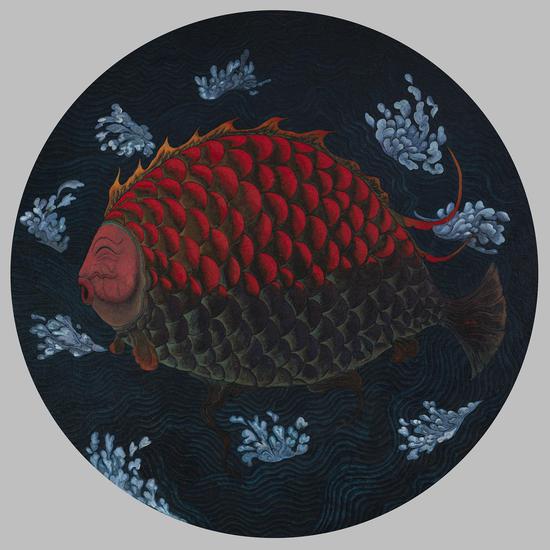 赤鱬鱼，120x120cm，布面丙烯，2020年