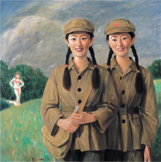 祁志龙《两个女兵》布面油画 130×130cm 2006