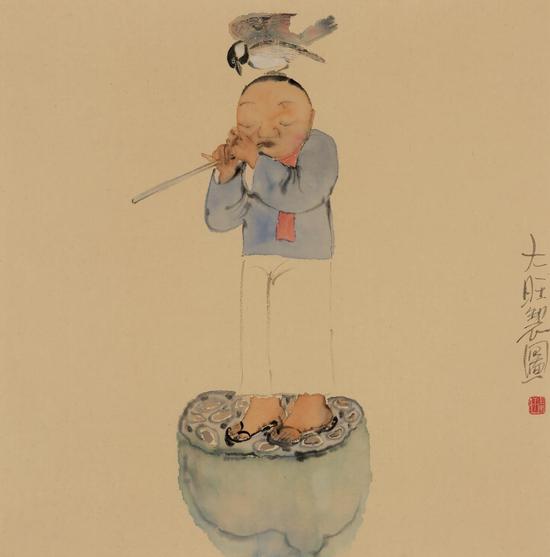 李旺作品 远行 69x69 cm 纸本水墨 2018