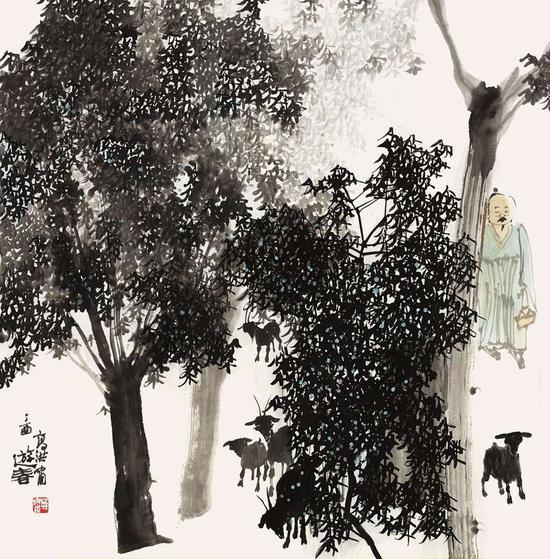 高洪啸《游春》70cm×70cm