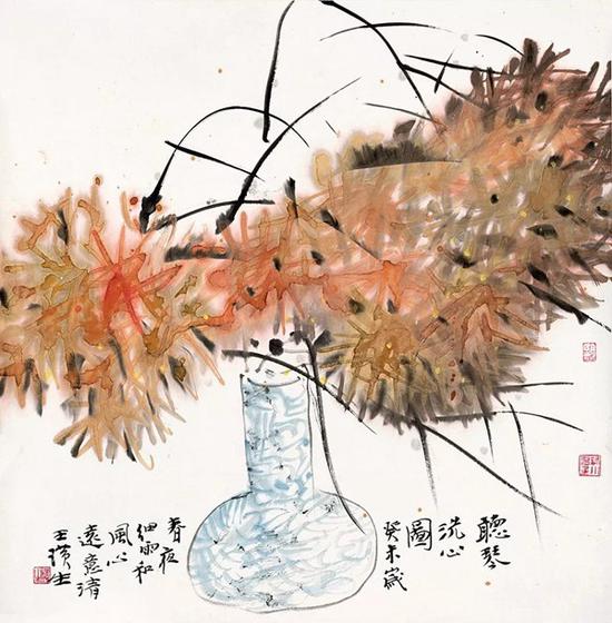 王璜生  听琴洗心图 　　镜片  设色纸本  　　71×70cm