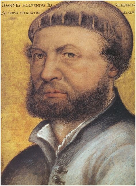 上图中是16世纪著名的肖像画家小荷尔拜因。他生于奥格斯堡，是“北方文艺复兴”的代表人物之一。