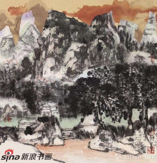 《鹤嶺春韵》 材质：纸本 尺寸：68×68cm