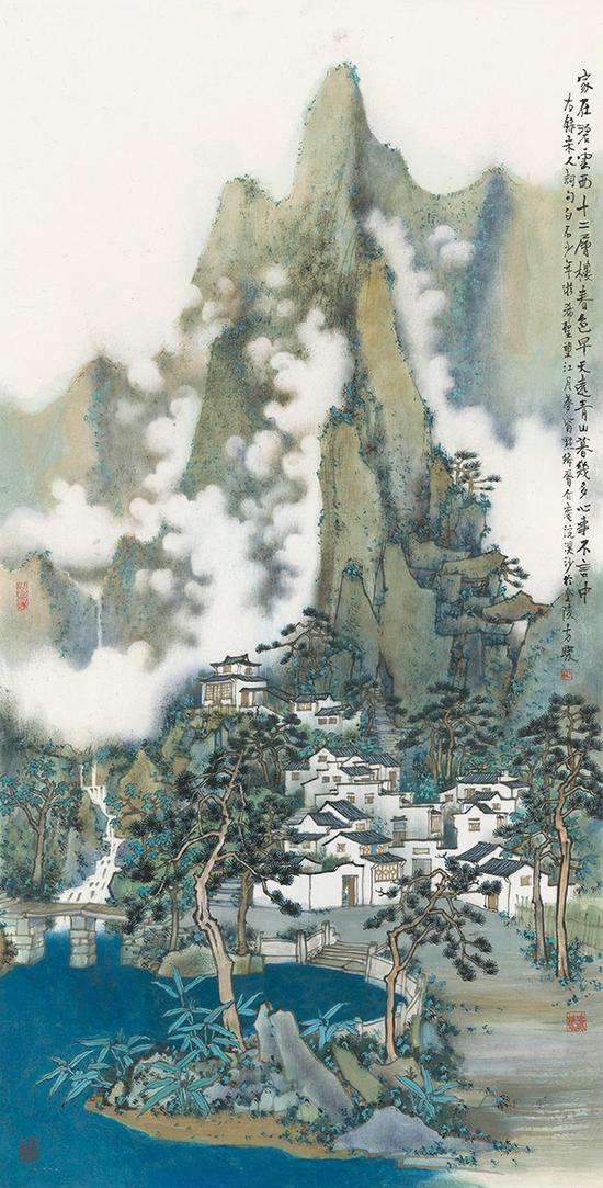 02 方 骏 《家在碧云西》 纸本设色 138cm x 69cm 2017年