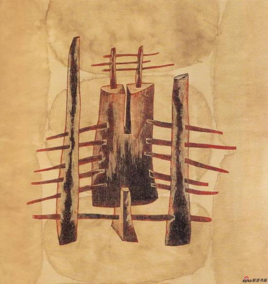 《抬举》，1989年，88*83cm，综合材料