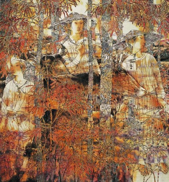 宋丰光、张锦平 秋妆 国画 190cm×170cm 2004年 第十届全国美展 中国美术馆藏