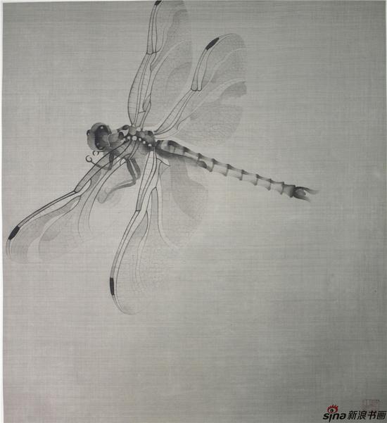 蜻蜓,60×50cm,绢本工笔,2016