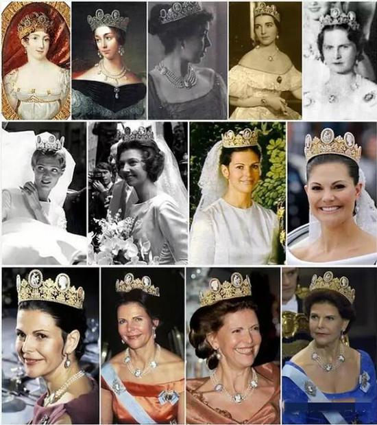 后来随着拿破仑孙女Josephine of Leuchtenberg与瑞典和挪威国王奥斯卡一世的联姻，这套首饰留在了瑞典王室。如今，这套Cameo皇冠首饰成为瑞士皇家婚礼的御用首饰