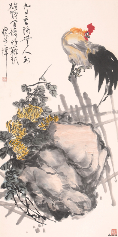 《九月重阳无人至 雄鸡百楼竹篱头》137×68cm 2018年