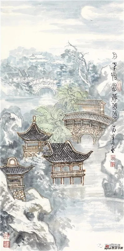 苗重安 月下怡园静悠悠 136cm×68cm