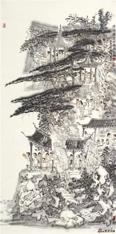 李文绚 游园图 136cm×68cm