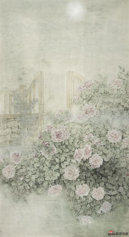 有名な中国現代画家『彭善喜』作 2001年全国中国絵画展入選作『春色满 