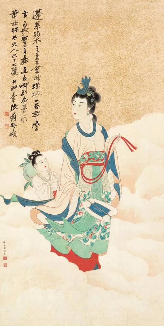 北京诚轩2006年秋季拍卖会第492号拍品 张大千(1899-1983) 蟠桃献寿 甲申嘉平(1945年)作 镜框 设色洒金笺