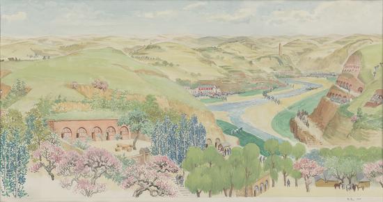 古元，黄河颂（人民大会堂延安厅壁画稿），77×103，纸本水彩，1970